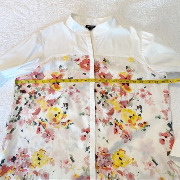 Worth Watercolor Floral Silk Stand Collar Blouse - Picture 9 of 13